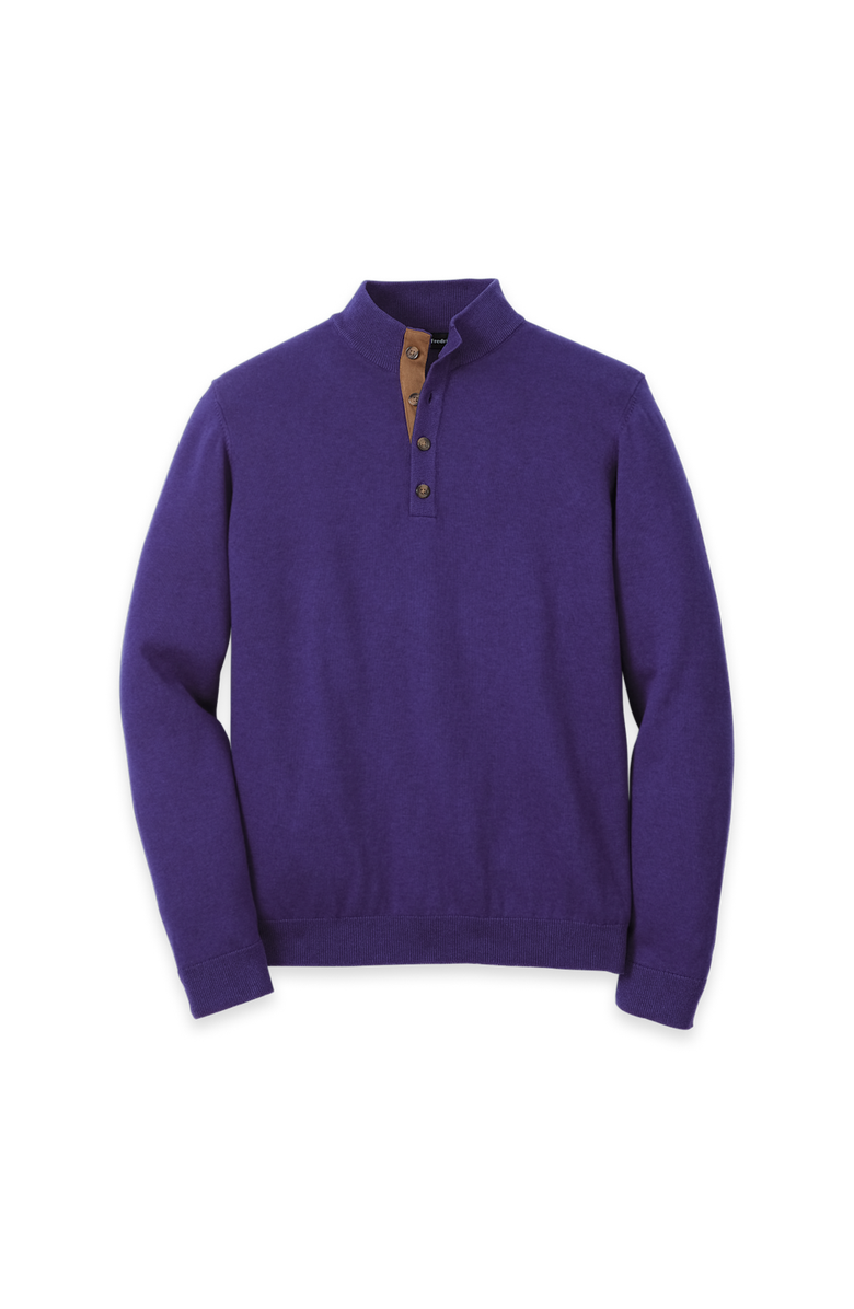 Paul Fredrick Supima Cotton Four Button Mock Neck Sweater, Main, color, Plum