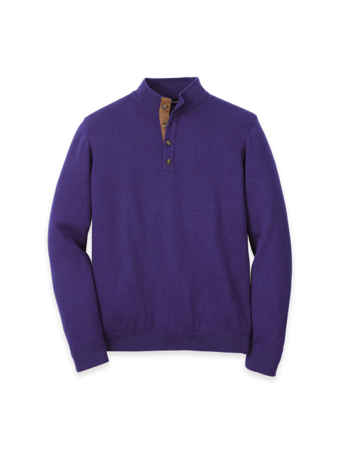Supima Cotton Four Button Mock Neck Sweater