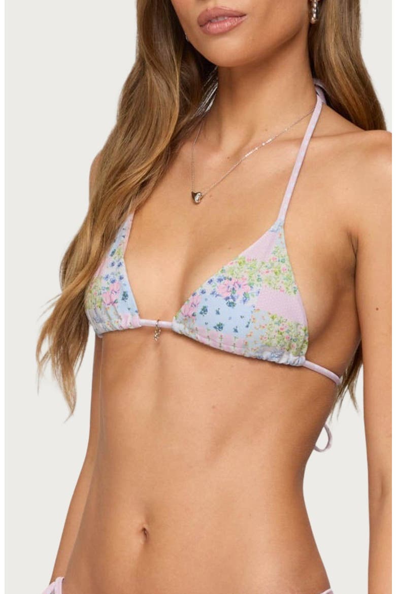 Patchwork Triangle Bikini Top, Alternate, color, MIX