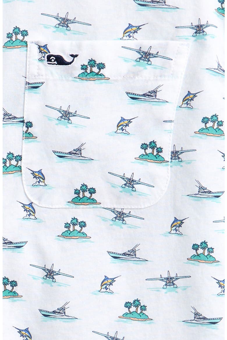 Kids' Island Print Short Sleeve Cotton Button-Up Shirt, Alternate, color, WHITE CAP