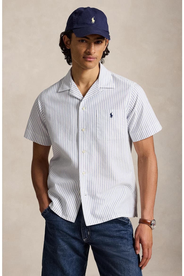 Classic Fit Stripe Cotton Oxford Cloth Camp Shirt, Alternate, color, WHITE ROYAL