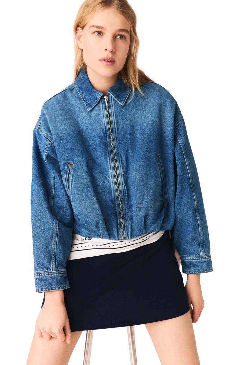 maje Denim bomber jacket, Alternate, color, Blue