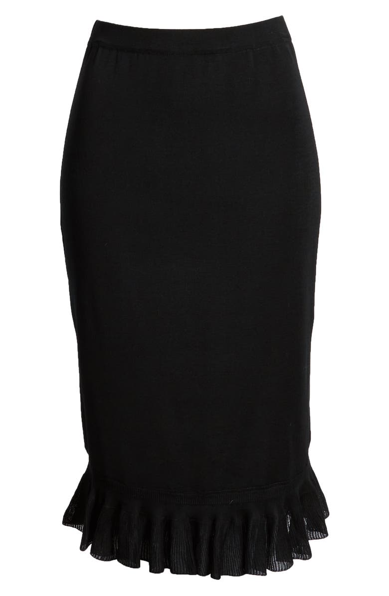 Ming Wang Ruffle Hem Knit Midi Skirt, Alternate, color, 
