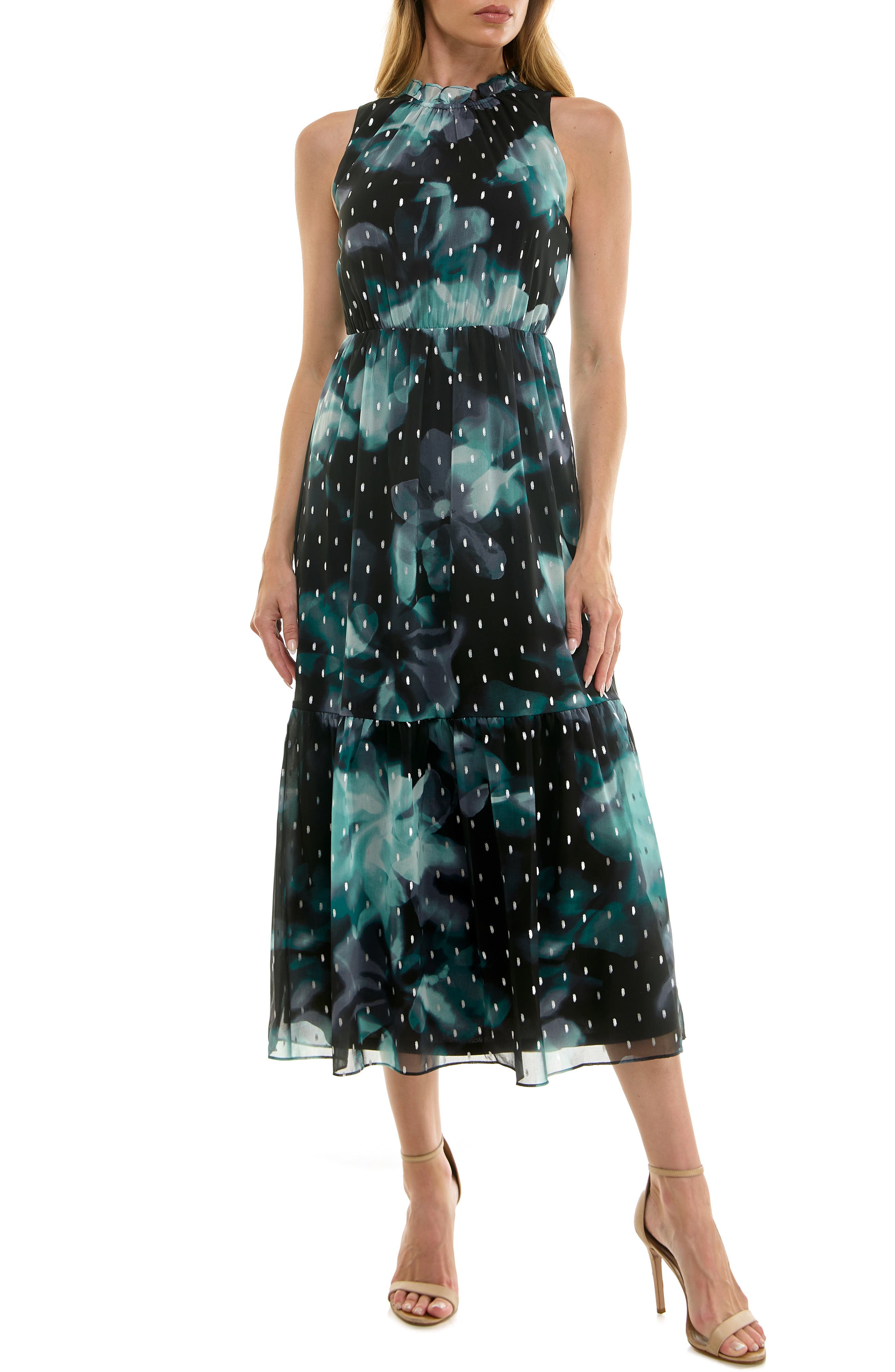 Socialite Metallic Clip Dot Midi Dress