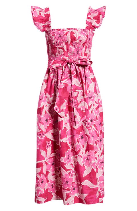 Smocked Ruffle Midi Dress