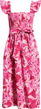 Anne Klein Smocked Ruffle Midi Dress