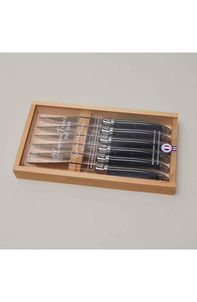 Be Home Laguiole 6 Piece Steak Knife Set, Platine in Wood Box with Acrylic Lid, Alternate, color, Black