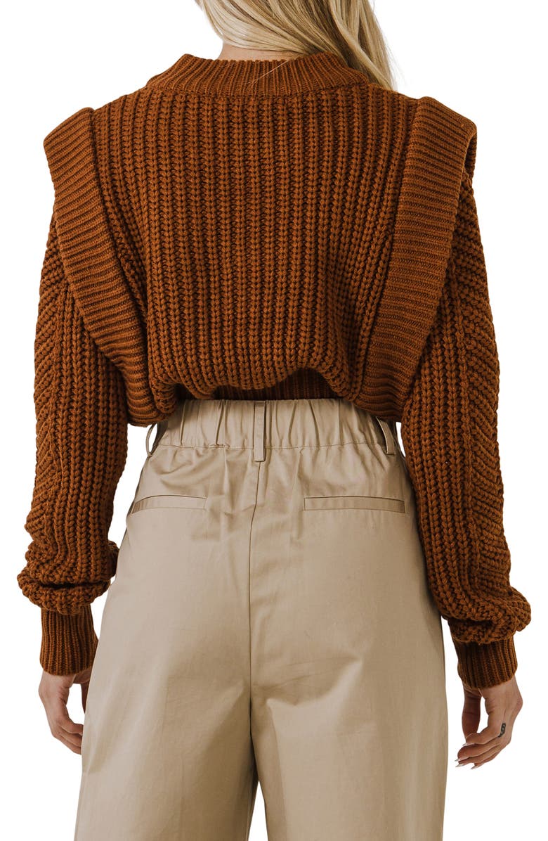English Factory Ruffle Sweater, Alternate, color, Brown
