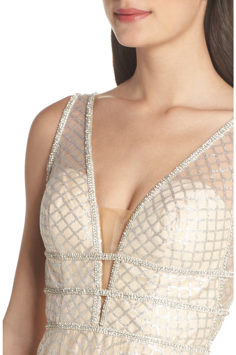 Sequin Illusion Neck A-Line Gown, Alternate, color, NUDE/ SILVER
