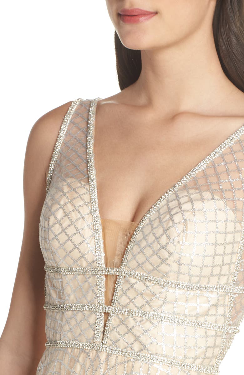 Mac Duggal Sequin Illusion Neck A-Line Gown, Alternate, color, 