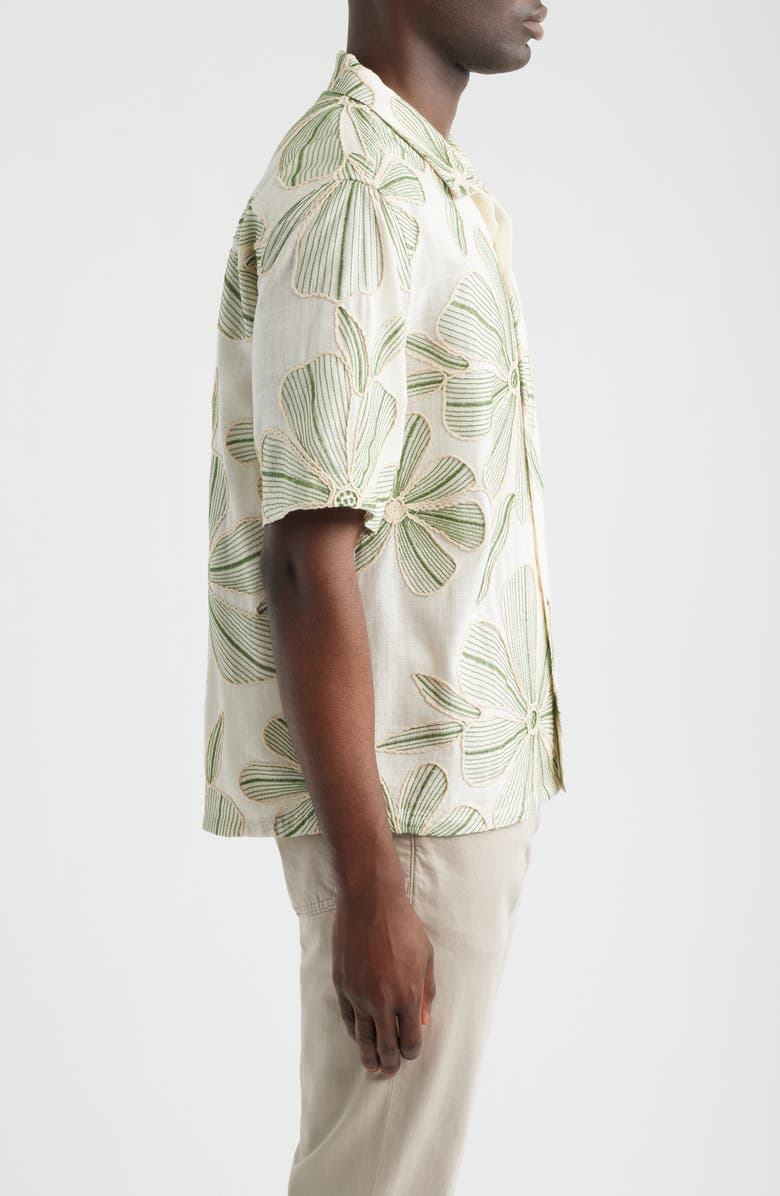 Corridor Floral Appliqué Camp Shirt, Alternate, color, Natural
