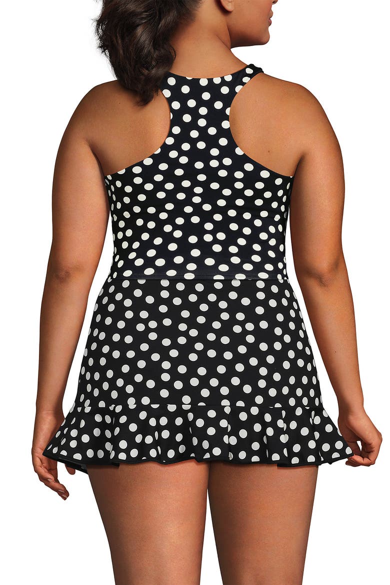 Plus Size High Neck Racerback Midkini Top, Alternate, color, Black/Egret White Tossed Dots