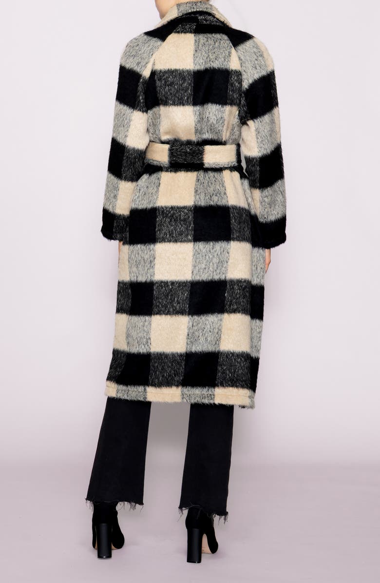 MELLODAY Buffalo Plaid Fuzzy Trench Coat, Alternate, color, Taupe Black Buffalo