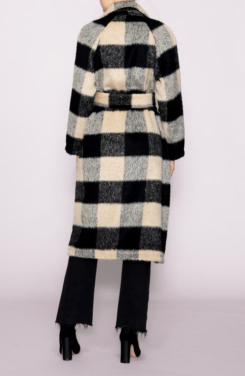 Melloday Buffalo Plaid Fuzzy Trench Coat In Black