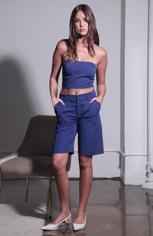 Shop Walter Baker Tanvi Pinstripe Strapless Crop Top In Royal Blue Pin Stripe