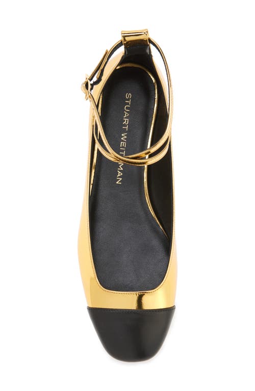 Stuart Weitzman Eden Cross Strap Ballet Flat In Gold/black