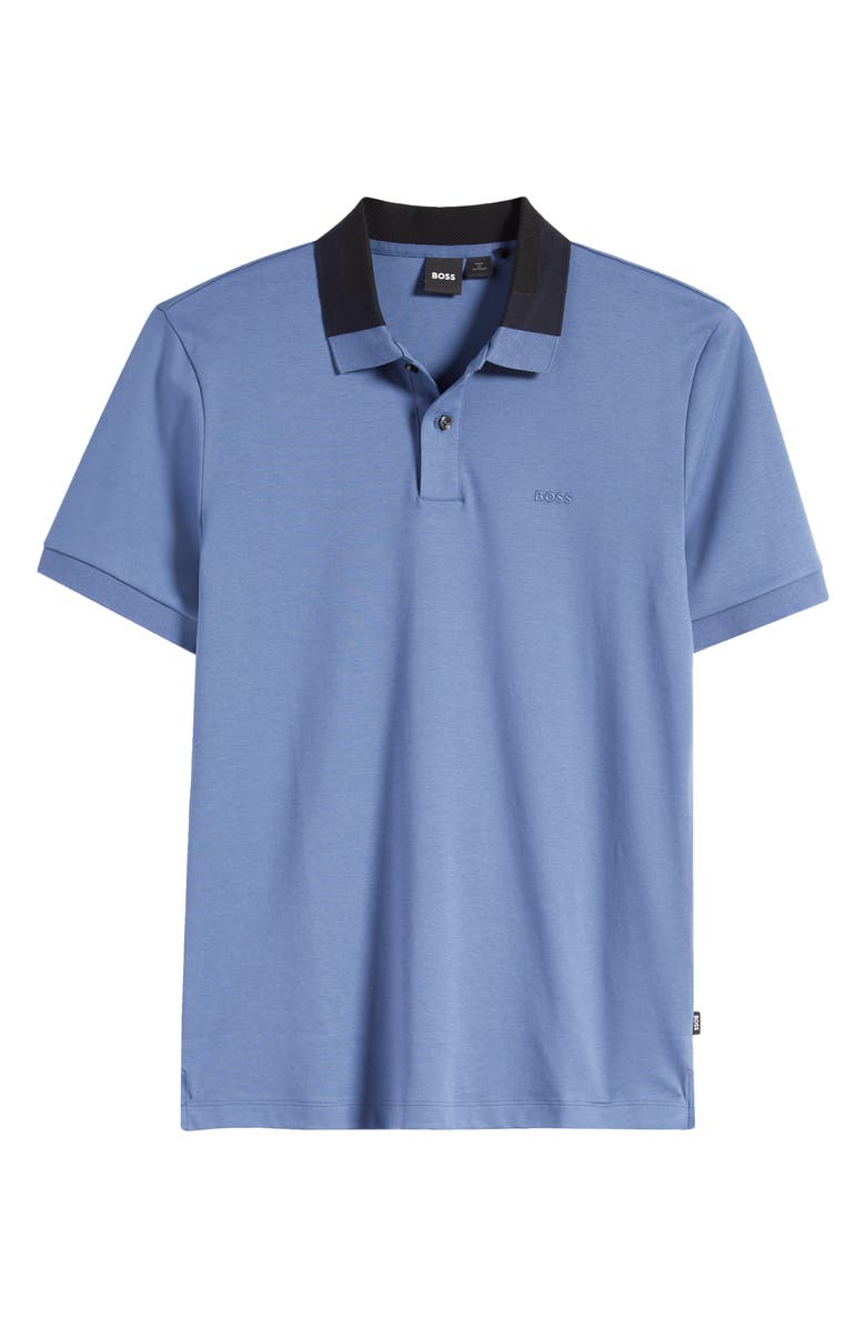 BOSS Phillipson Colorblock Collar Cotton Polo, Alternate, color, Open Blue