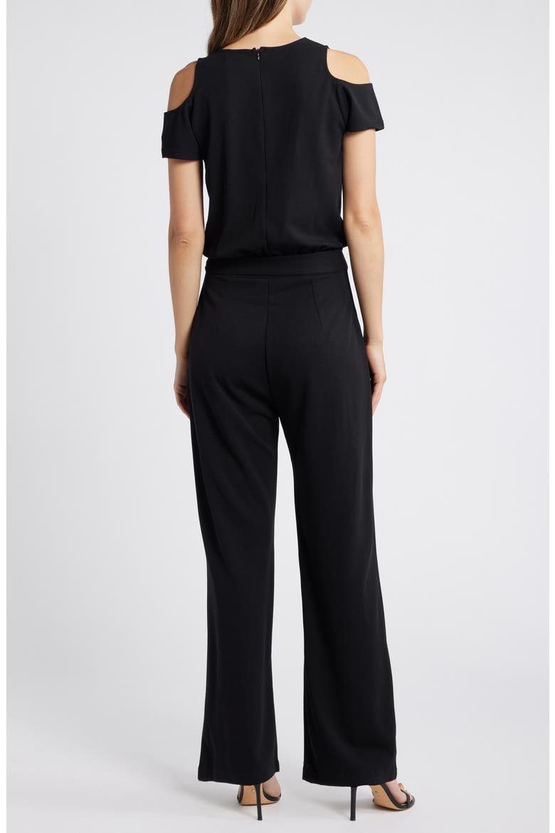 Gianna Belted Cold Shoulder Jumpsuit, Alternate, color, BLACK