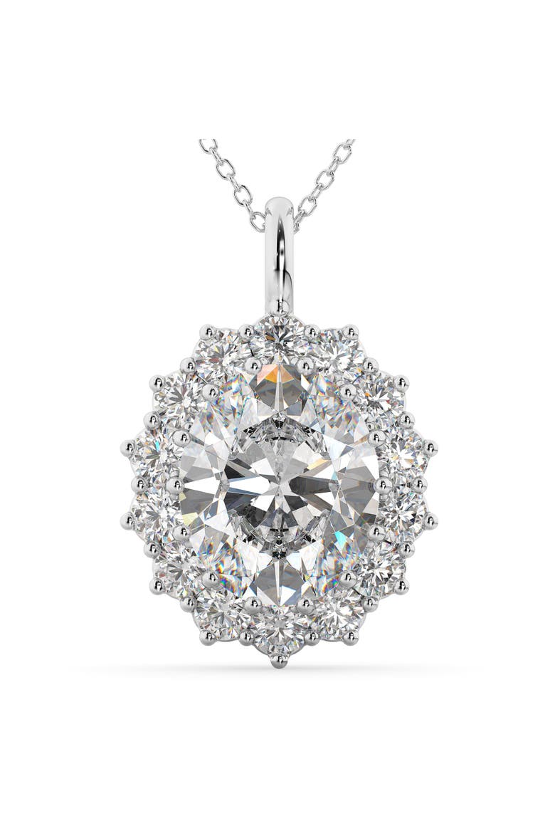 Oval Moissanite & Diamond Halo Pendant Necklace 14k, Main, color, 6.40ct/White Gold