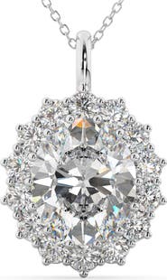 ALLUREZ Oval Moissanite & Diamond Halo Pendant Necklace 14k