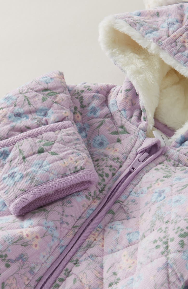 Nordstrom Hooded Quilted Fleece Lined Bunting, Alternate, color, Purple Frost Wildflowers