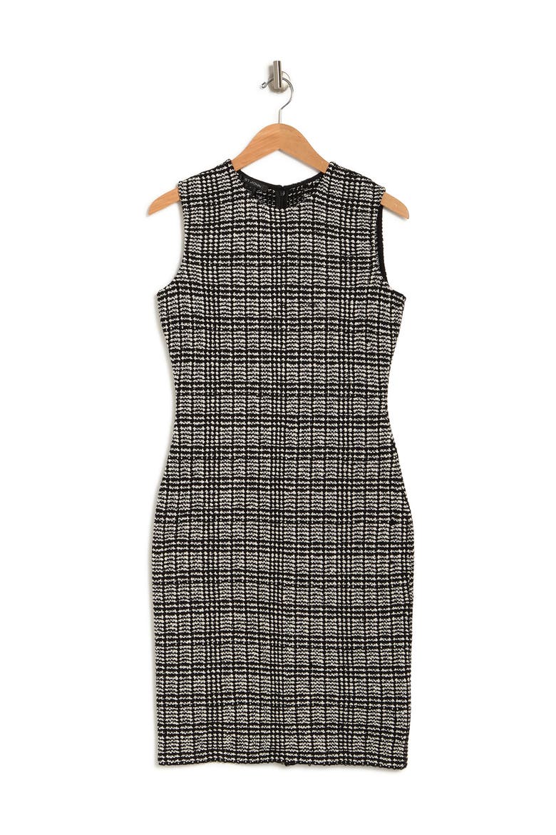 Grid Textured Knit Sheath Dress, Alternate, color, BLACK/ ECRU