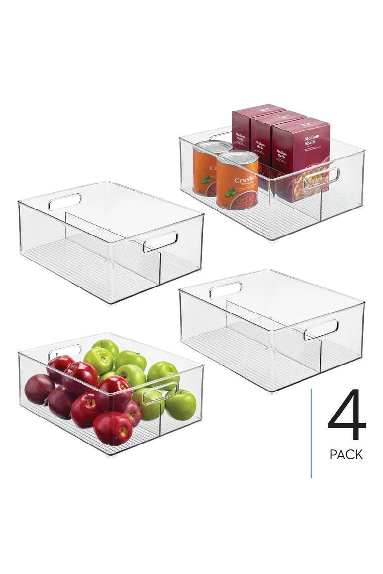 Linus Divided Pantry Bin with Handles - Set of 4 - Clear, Alternate, color, Clear