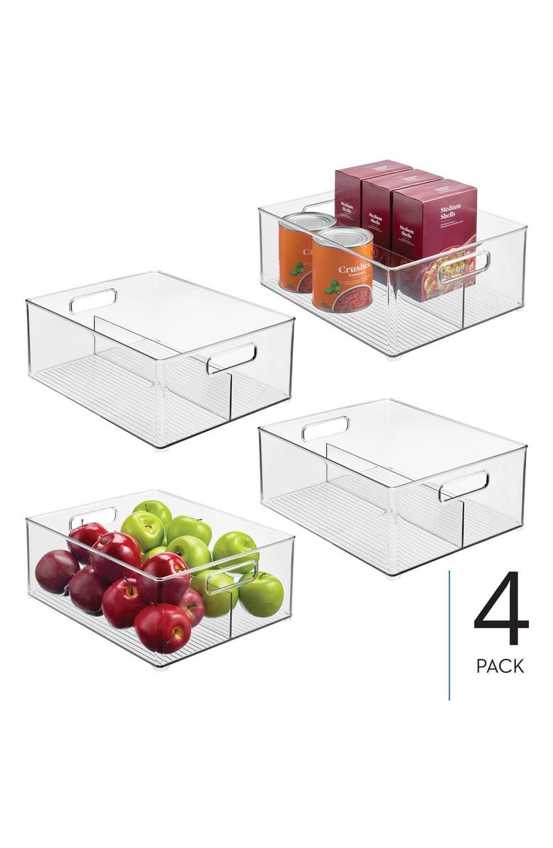 iDesign Linus Divided Pantry Bin with Handles - Set of 4 - Clear, Alternate, color, Clear
