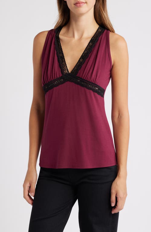 Loveappella Lace Inset Tank in Burgundy 