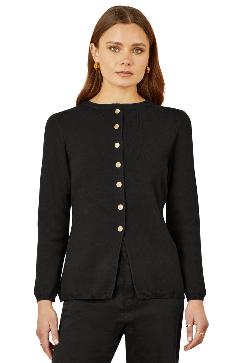 Yumi Chic Peplum Button Up Cardigan, Alternate, color, Black