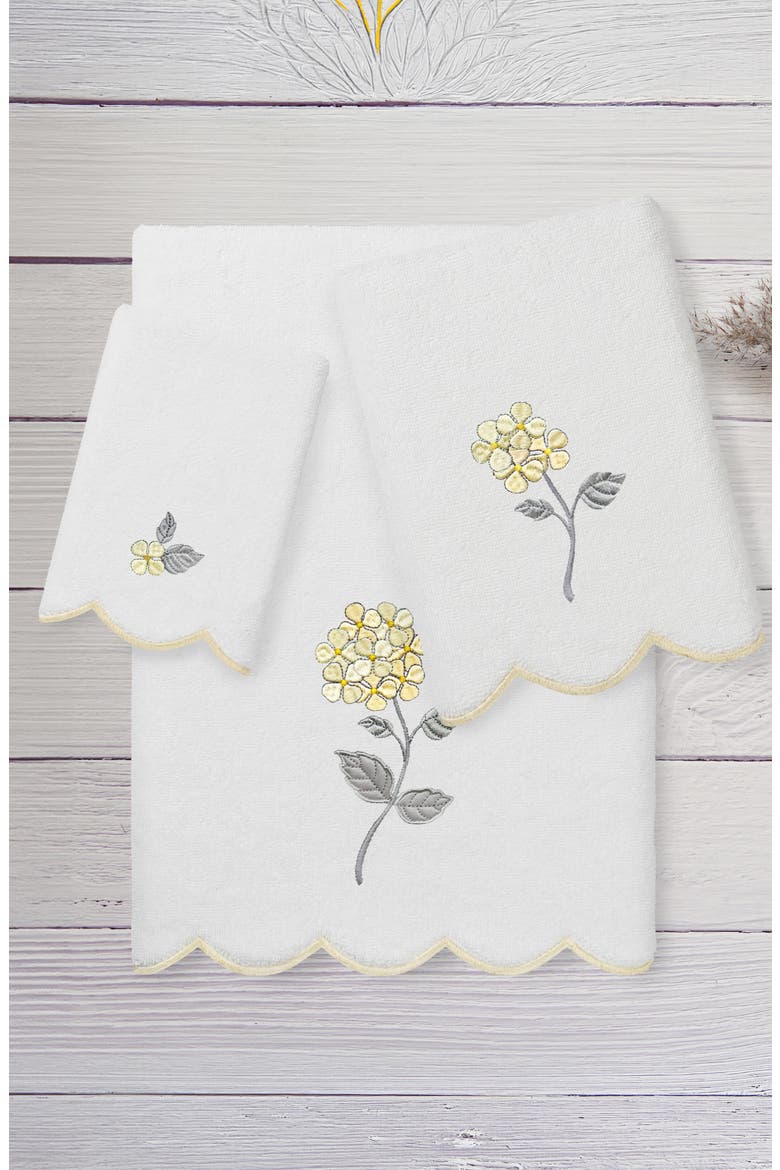 Hydea Scallop 3-Piece Towel Set, Alternate, color, WHITE/ BEIGE