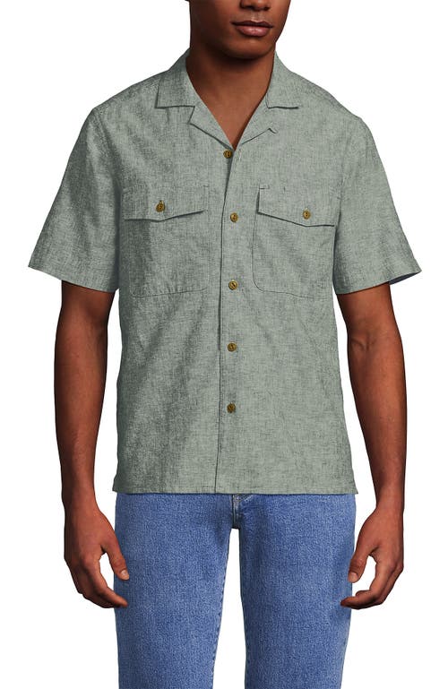 Lands' End Short Sleeve Linen Surplus Shirt In Vintage Pine Green
