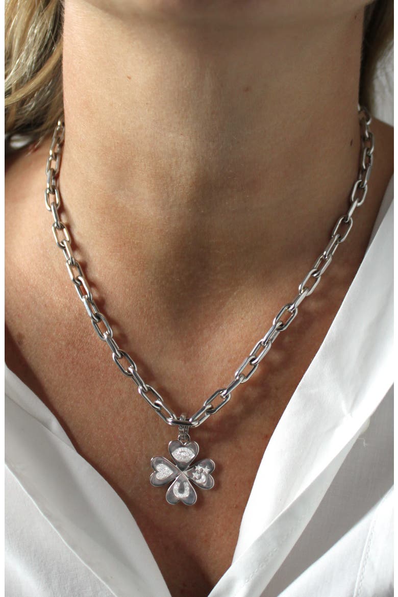 Good Luck Diamond Clover Pendant, Alternate, color, SILVER