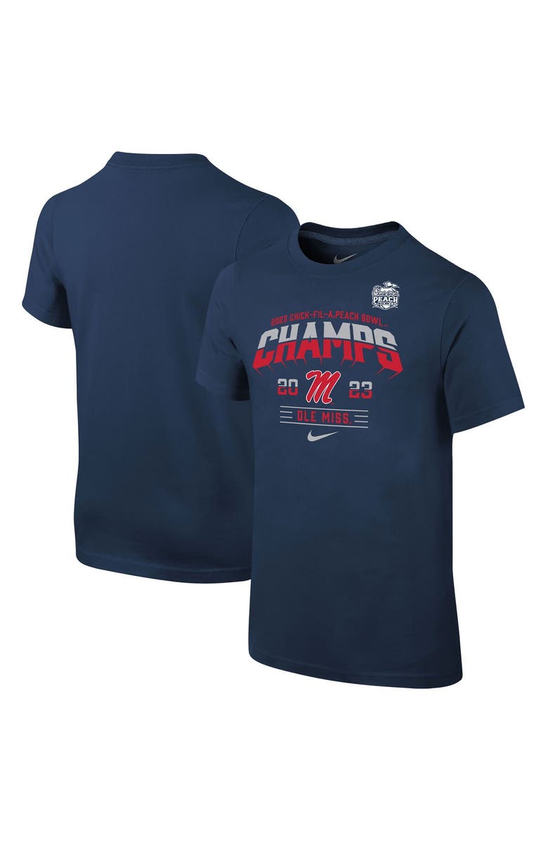 Nike Youth Nike Navy Ole Miss Rebels 2023 Peach Bowl Champions Locker Room T-Shirt, Main, color, 