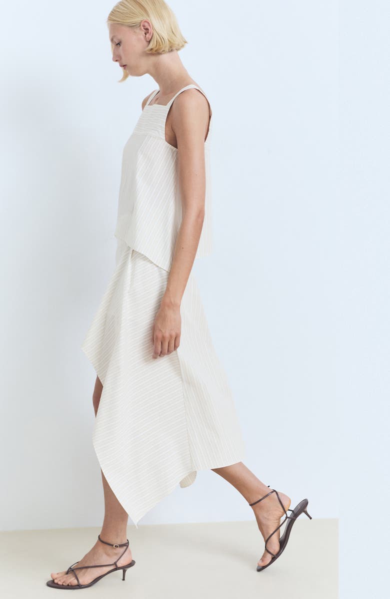 MANGO Stripe Asymmetric Midi Skirt, Alternate, color, Ecru