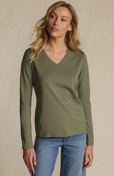Relaxed Supima Cotton Long Sleeve V-Neck T-Shirt