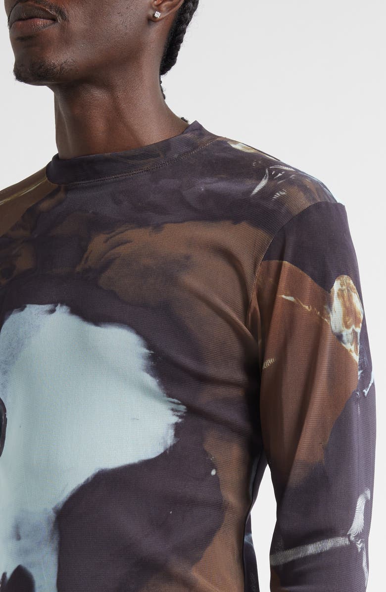 Homme Plissé Issey Miyake Agate Print Sheer Mesh Long Sleeve Shirt, Alternate, color, Brown
