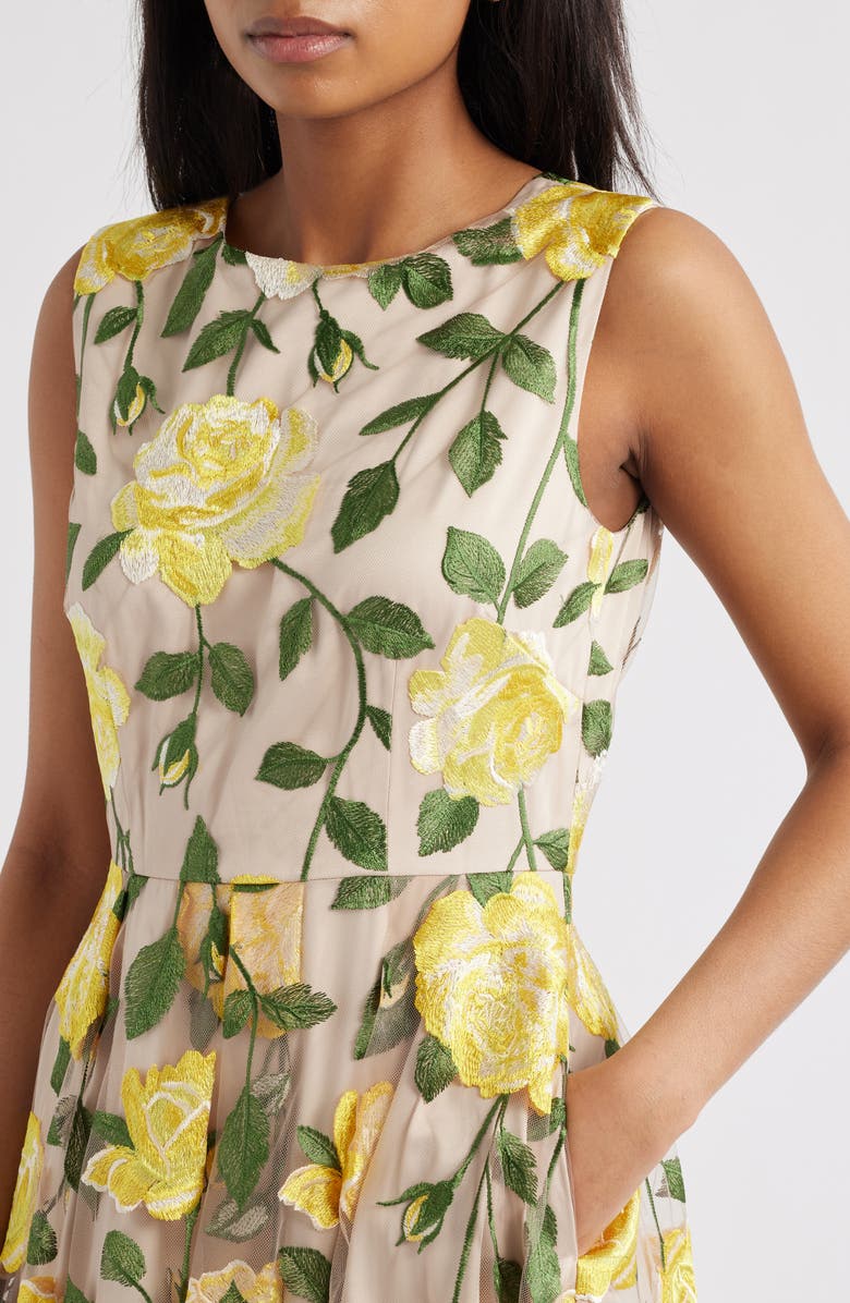 Tahari ASL Floral Embroidered Sleeveless Dress, Alternate, color, 