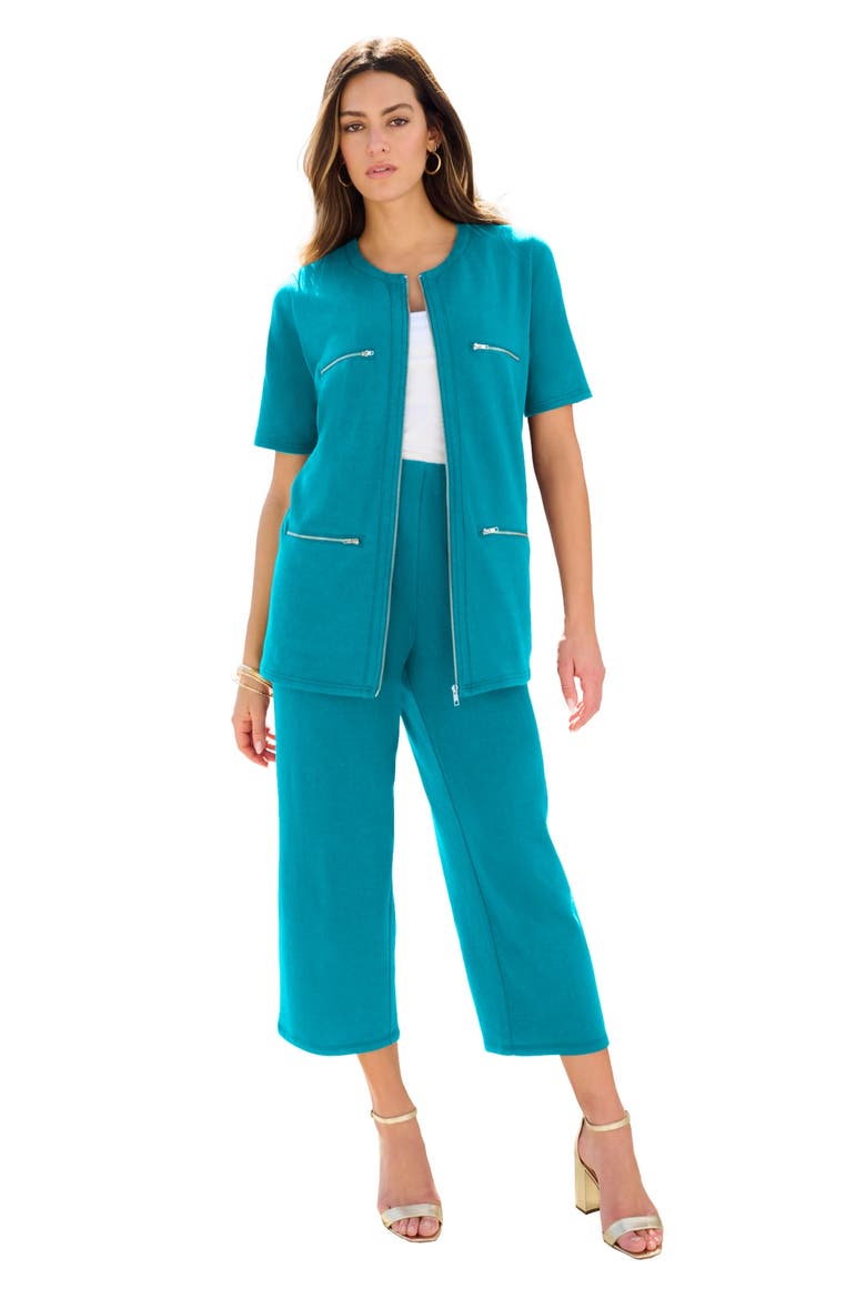 French Terry Cropped Pant Set, Main, color, DEEP TURQUOISE