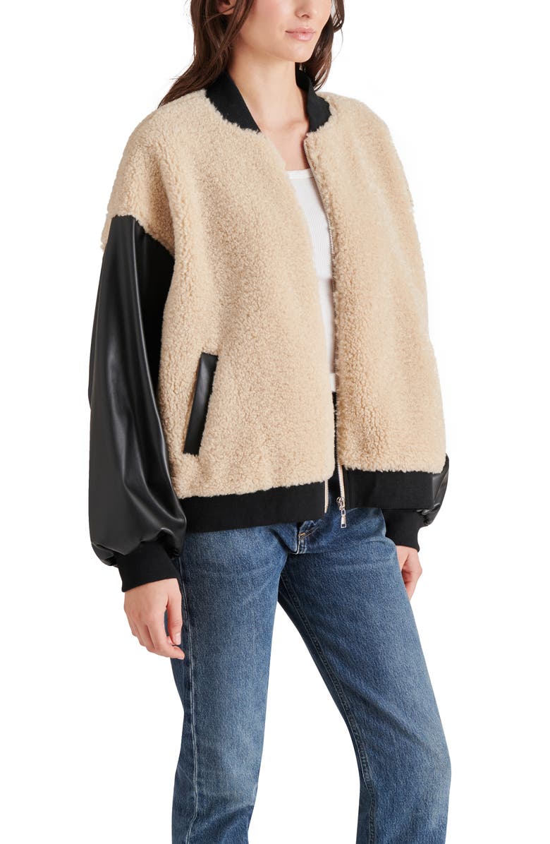 Steve Madden Faux Shearling & Faux Leather Bomber Jacket, Alternate, color, 