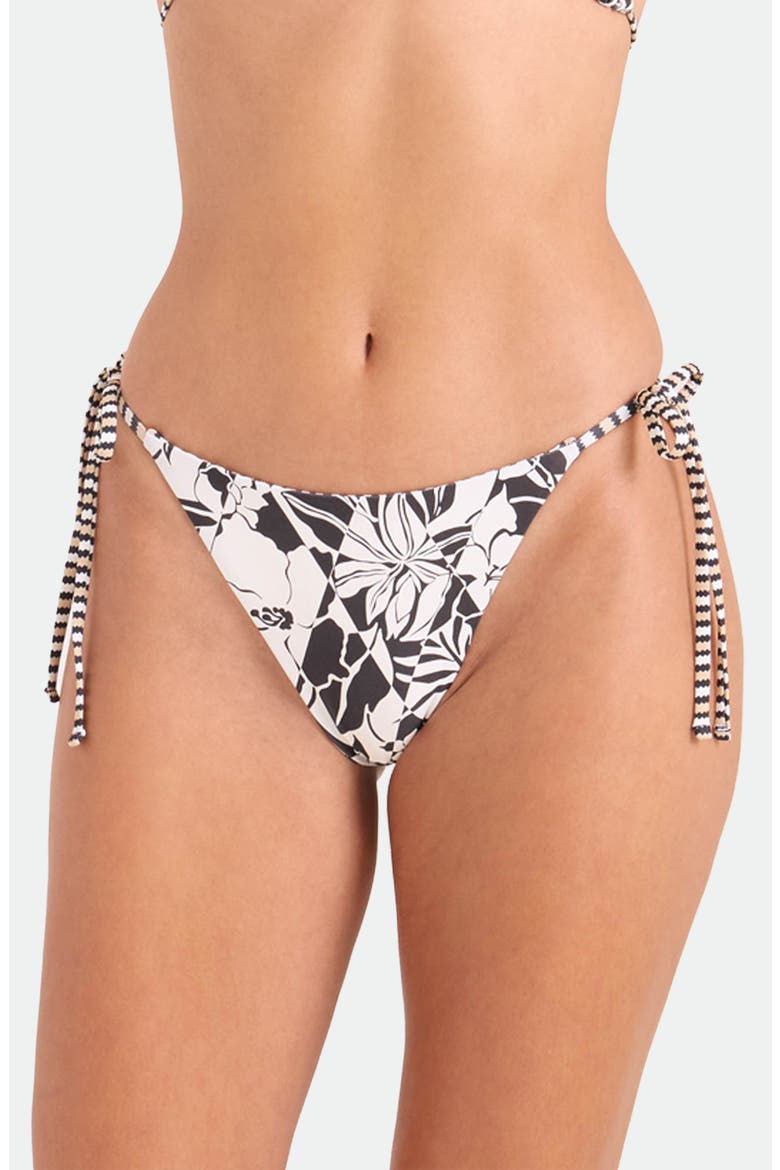 Hibiscus Diamond Side Tie Bikini Bottoms, Main, color, BLACK ECRU