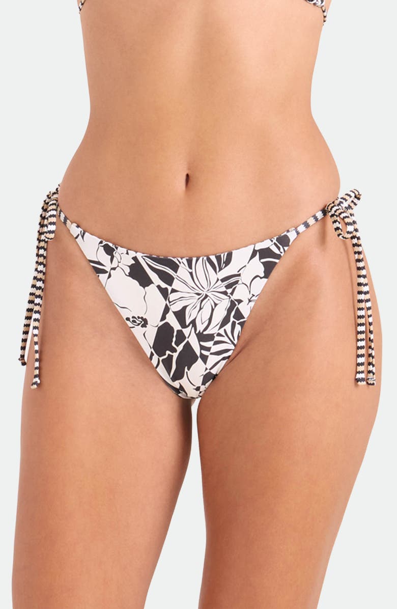 Volcom Hibiscus Diamond Side Tie Bikini Bottoms, Main, color, Black Ecru