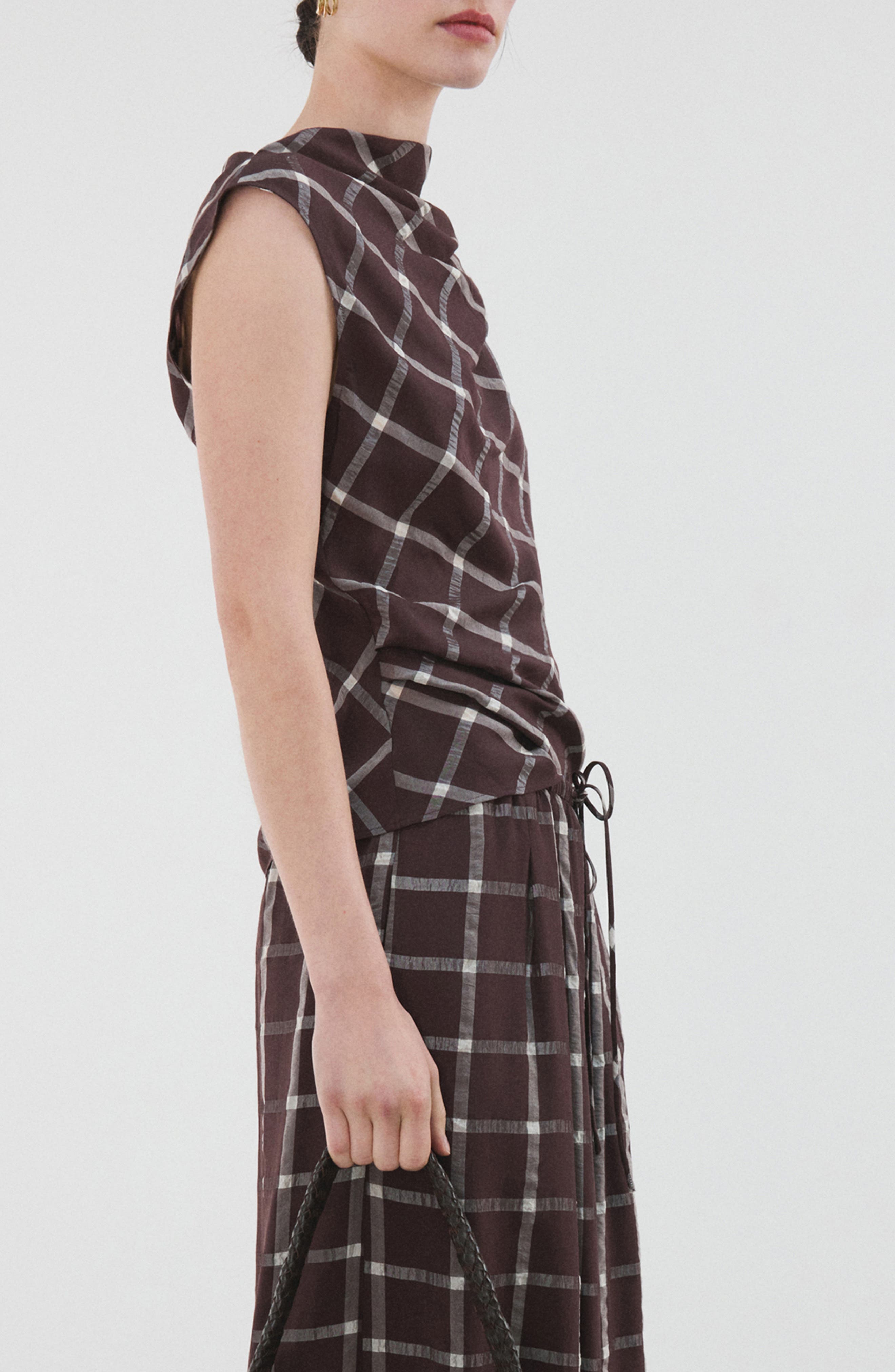 MANGO Check Cap Sleeve Top (Women) | Nordstromrack