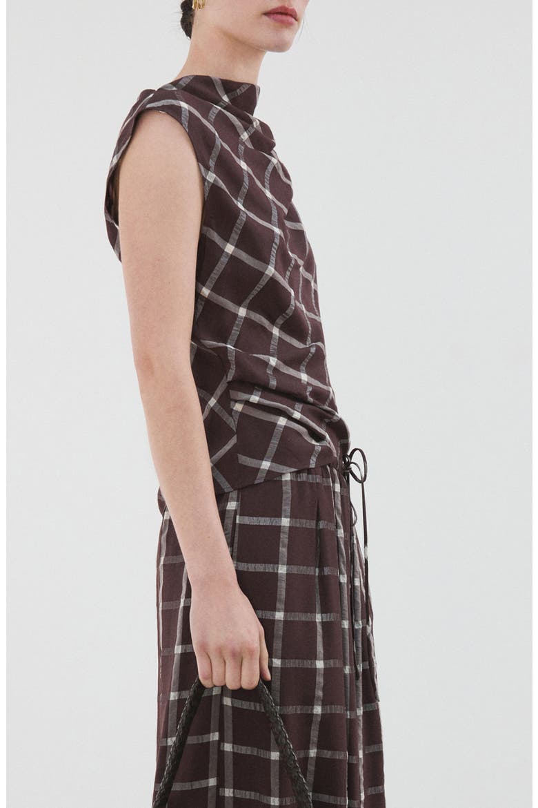 Check Cap Sleeve Top, Alternate, color, BURGUNDY