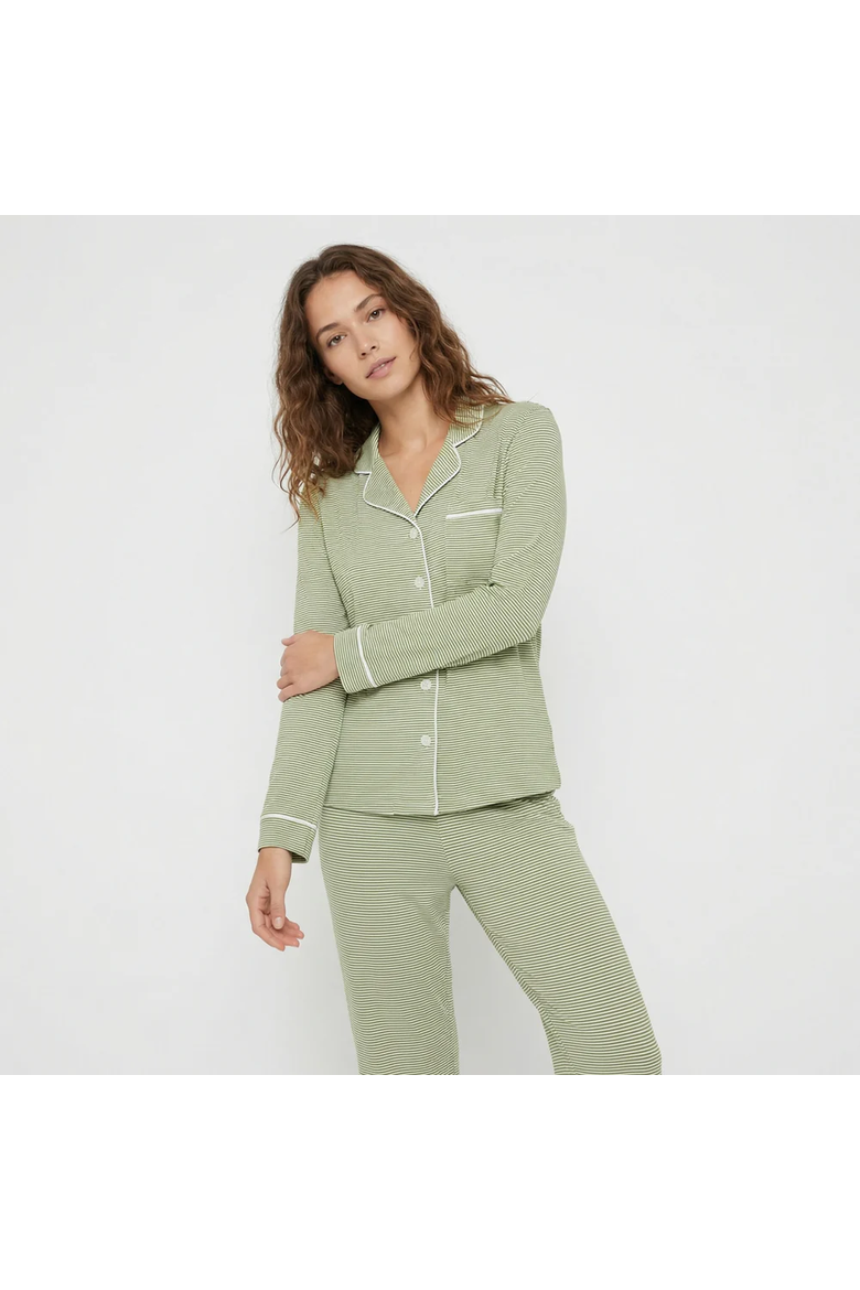 Women's Long Sleeve and Long Pants Pajama Set, Alternate, color, Evergreen Stripe