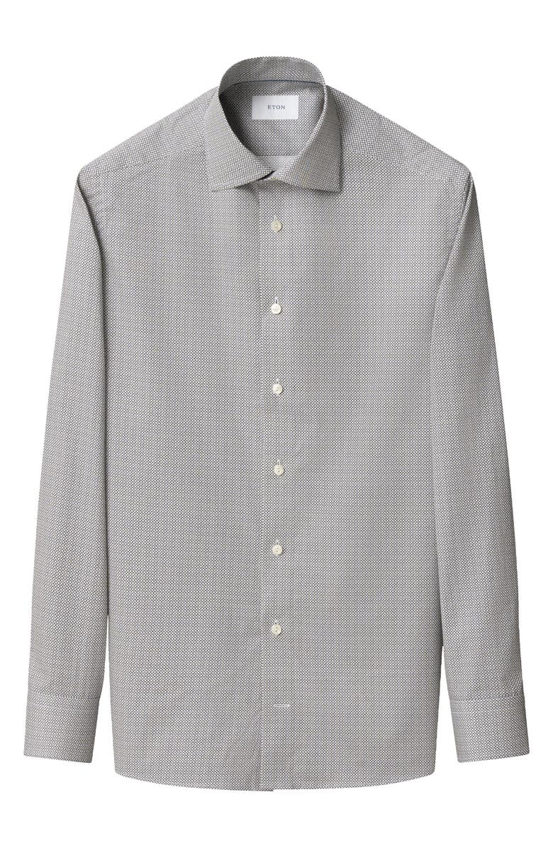 Eton Regular Fit Microprint Signature Cotton Twill Dress Shirt, Alternate, color, Navy