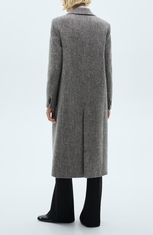 Mango Tweed Longline Coat In Grey