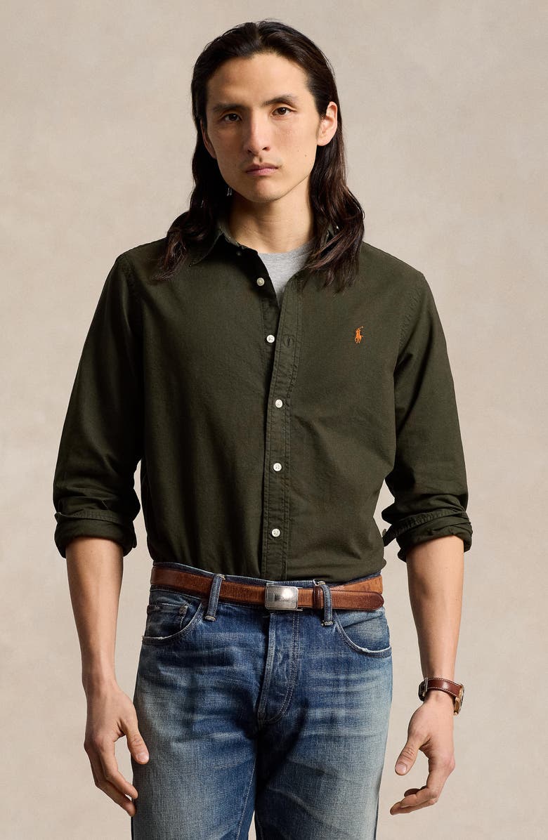 Polo Ralph Lauren Solid Cotton Oxford Button-Down Shirt, Alternate, color, Estate Olive