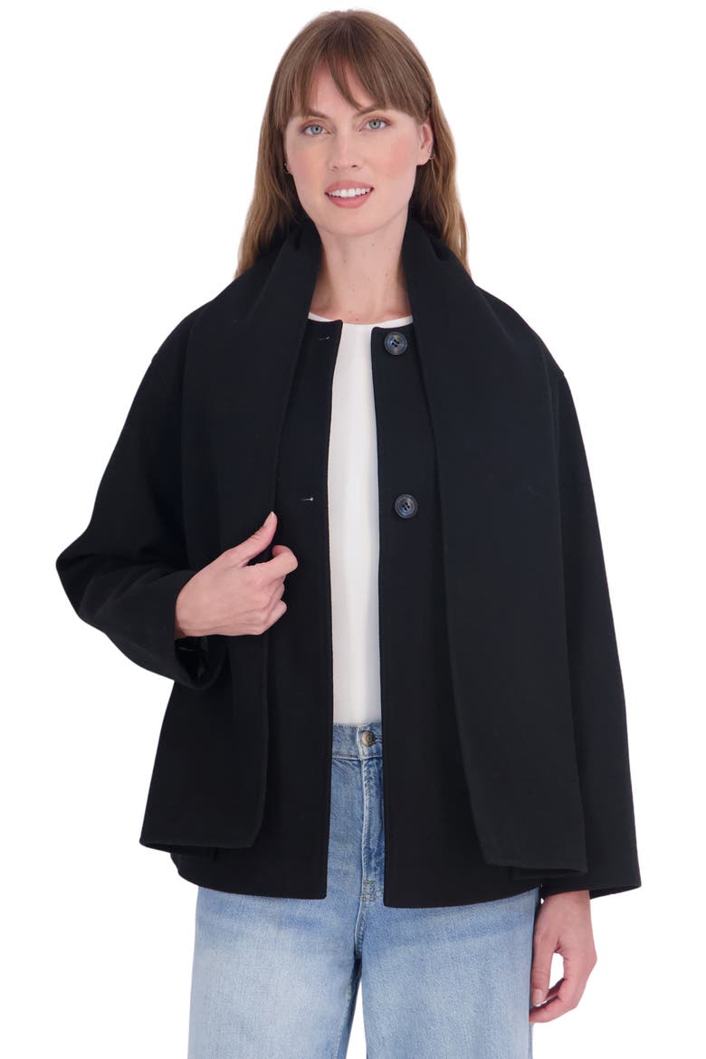 Coat with Detachable Scarf, Alternate, color, BLACK