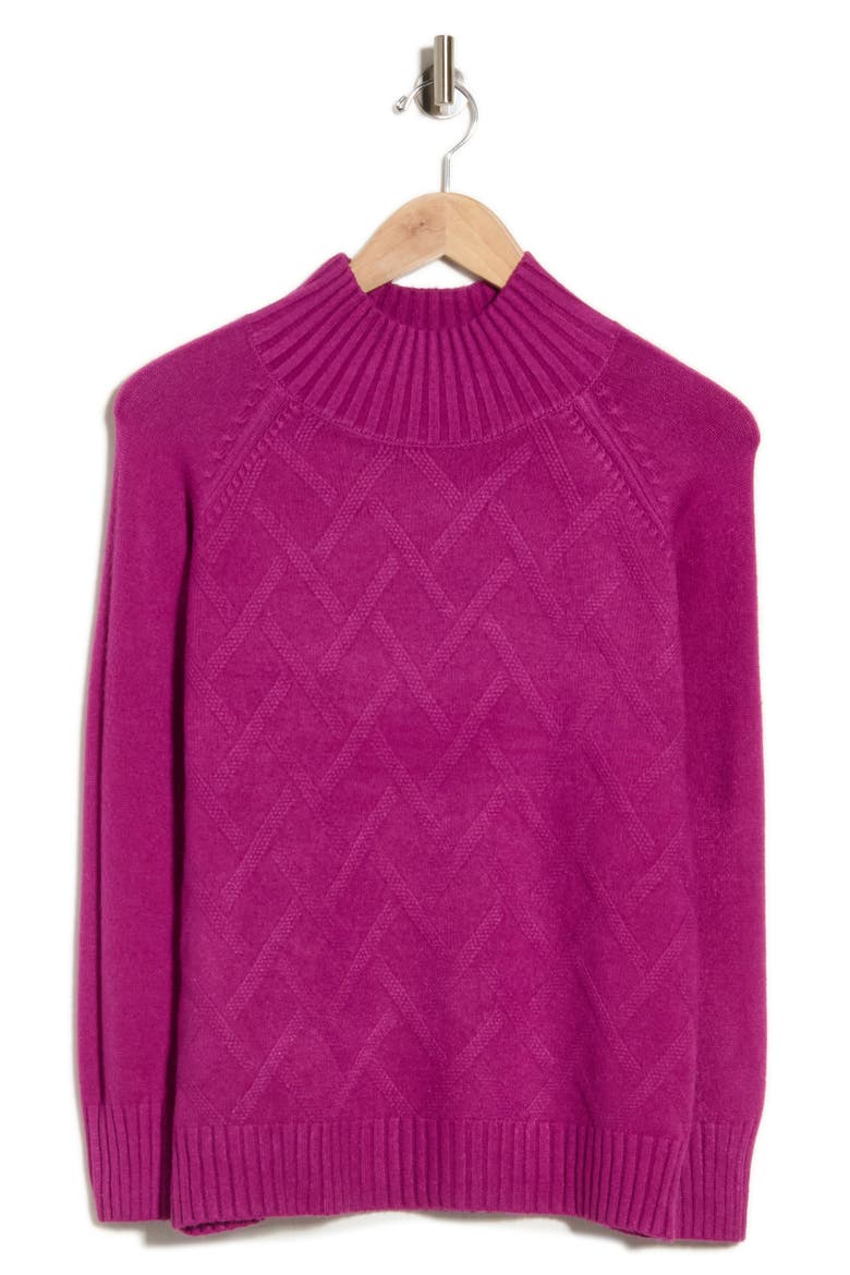 Cable Mock Neck Sweater, Alternate, color, RASPBERRY